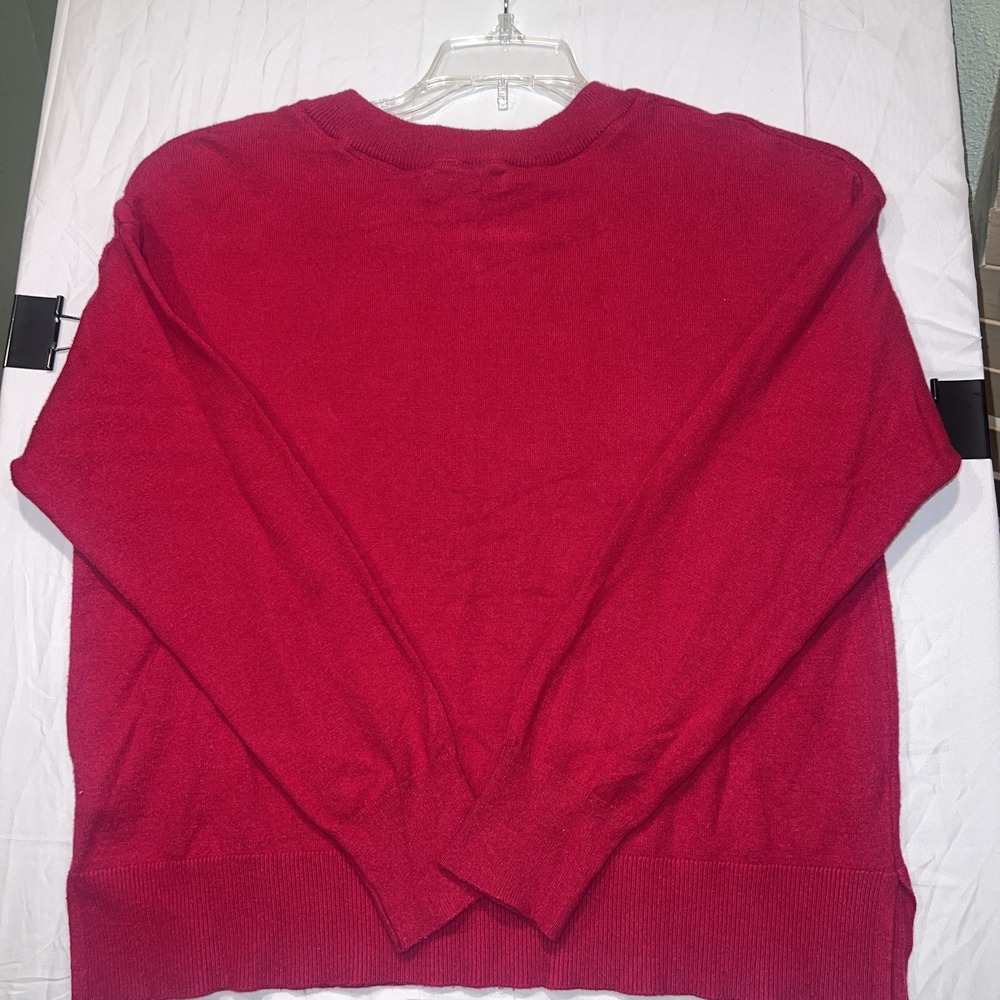 Rae Dunn Red "LOVE" Sweater Sz M Soft Stretch Valentine GrandmaCore - Picture 6 of 7